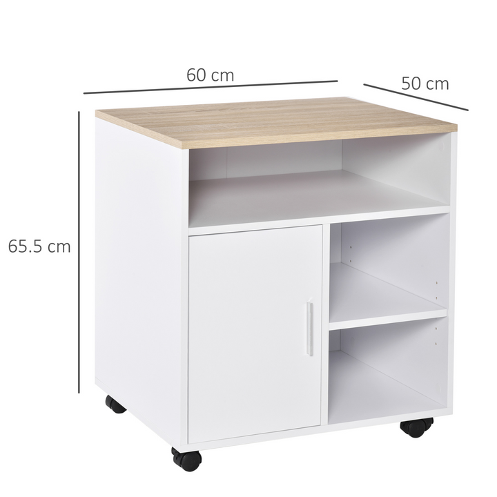 Multi-Storage Printer Stand Unit with Wheels - Modern Oak Finish - 60L x 50W x 65.5H cm - Premium  from Home Treasures - Just £73.99! Shop now at Home Treasures