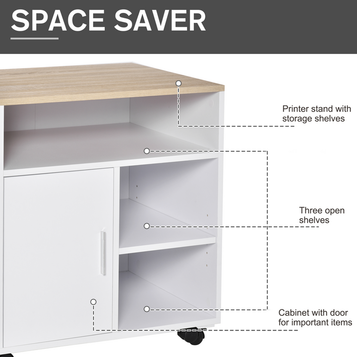 Multi-Storage Printer Stand Unit with Wheels - Modern Oak Finish - 60L x 50W x 65.5H cm - Premium  from Home Treasures - Just £73.99! Shop now at Home Treasures