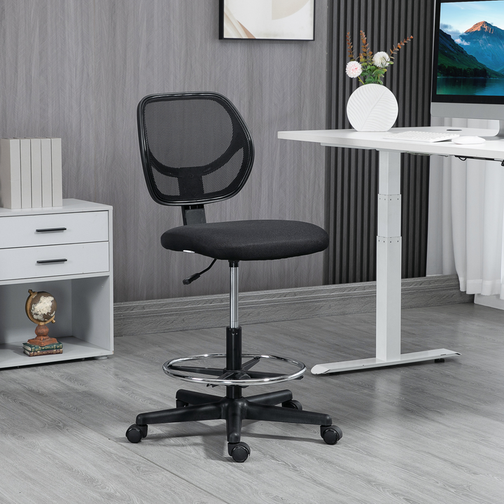 Vinsetto Draughtsman Chair - Ergonomic Mesh Office Chair with Adjustable Footrest and Seat Height (Black) - Premium  from Home Treasures - Just £81.99! Shop now at Home Treasures