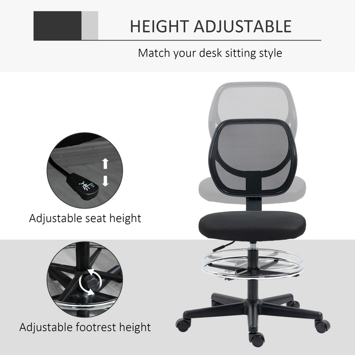 Vinsetto Draughtsman Chair - Ergonomic Mesh Office Chair with Adjustable Footrest and Seat Height (Black) - Premium  from Home Treasures - Just £81.99! Shop now at Home Treasures