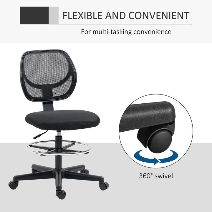 Vinsetto Draughtsman Chair - Ergonomic Mesh Office Chair with Adjustable Footrest and Seat Height (Black) - Premium  from Home Treasures - Just £81.99! Shop now at Home Treasures