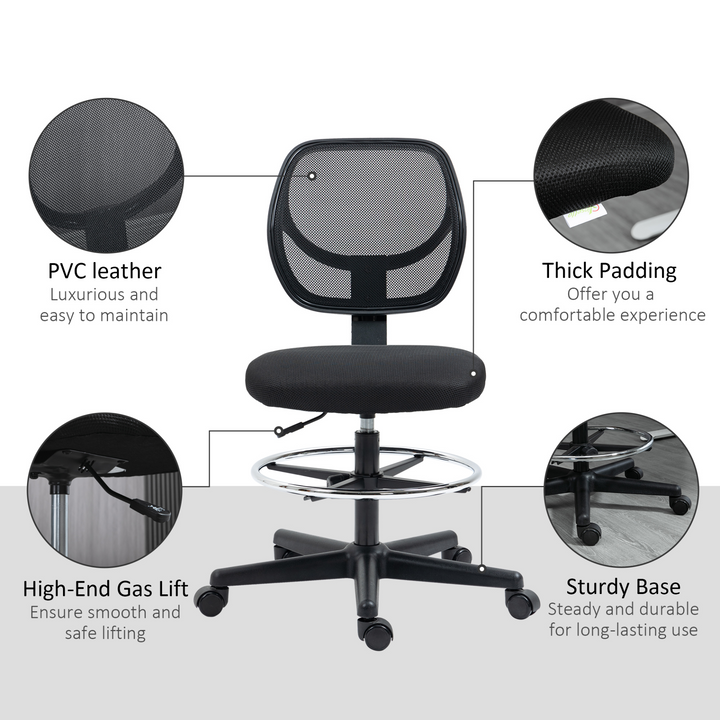 Vinsetto Draughtsman Chair - Ergonomic Mesh Office Chair with Adjustable Footrest and Seat Height (Black) - Premium  from Home Treasures - Just £81.99! Shop now at Home Treasures