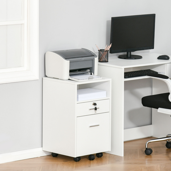 Vinsetto Lockable Mobile File Cabinet - Versatile Storage Unit for Office, Bedroom, Living Room - Compact 39x40x65cm, White - Premium  from Home Treasures - Just £68.99! Shop now at Home Treasures