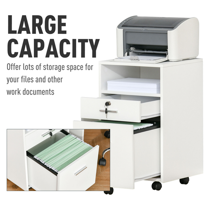 Vinsetto Lockable Mobile File Cabinet - Versatile Storage Unit for Office, Bedroom, Living Room - Compact 39x40x65cm, White - Premium  from Home Treasures - Just £68.99! Shop now at Home Treasures