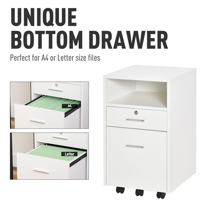 Vinsetto Lockable Mobile File Cabinet - Versatile Storage Unit for Office, Bedroom, Living Room - Compact 39x40x65cm, White - Premium  from Home Treasures - Just £68.99! Shop now at Home Treasures