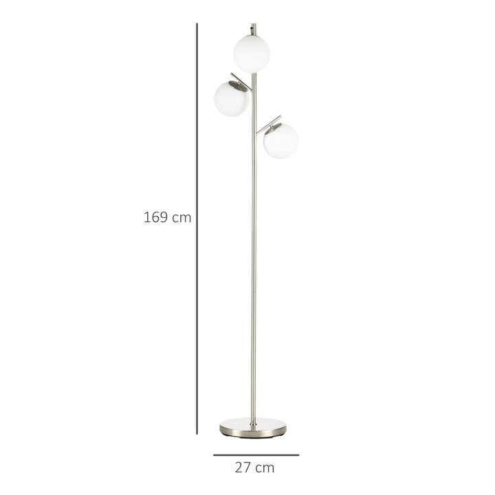 Modern 3-Light Tree Floor Lamp with Globe Lampshades & Steel Base - Perfect for Living Room & Bedroom - Silver - Premium  from Home Treasures - Just £67.99! Shop now at Home Treasures