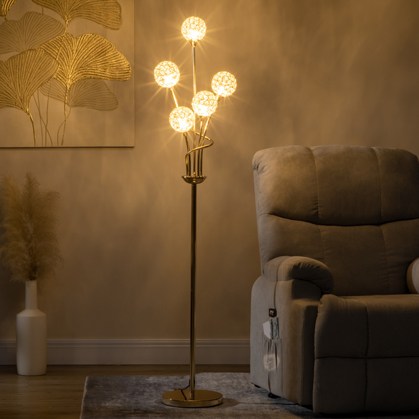 Elegant 5-Light Modern Floor Lamp with K9 Crystal Lampshade - Gold Tone | Stylish Upright Standing Lamp for Living Room & Bedroom - Premium  from Home Treasures - Just £78.99! Shop now at Home Treasures