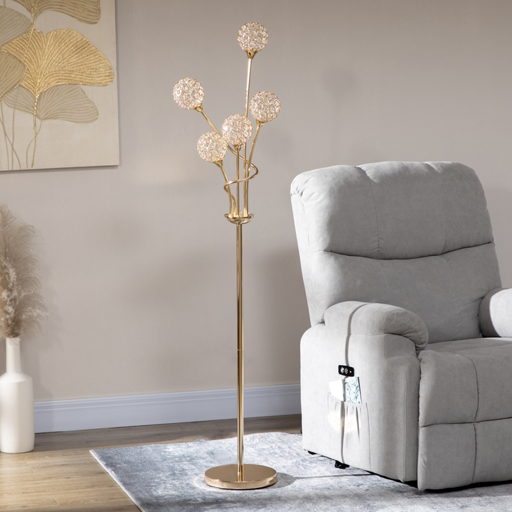 Elegant 5-Light Modern Floor Lamp with K9 Crystal Lampshade - Gold Tone | Stylish Upright Standing Lamp for Living Room & Bedroom - Premium  from Home Treasures - Just £78.99! Shop now at Home Treasures