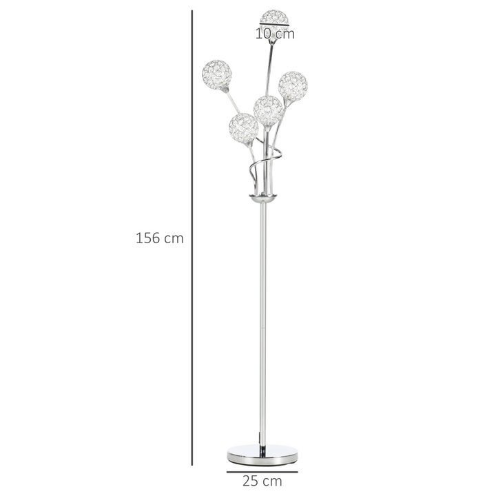 Modern 5-Light Upright Floor Lamp with Crystal Lampshade - Silver for Living Room & Bedroom - Premium  from Home Treasures - Just £85.99! Shop now at Home Treasures