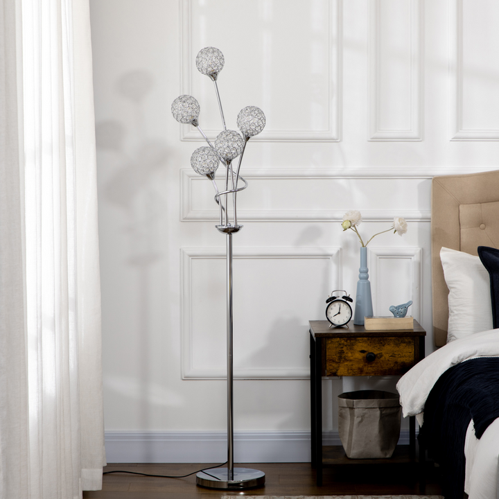 Modern 5-Light Upright Floor Lamp with Crystal Lampshade - Silver for Living Room & Bedroom - Premium  from Home Treasures - Just £85.99! Shop now at Home Treasures