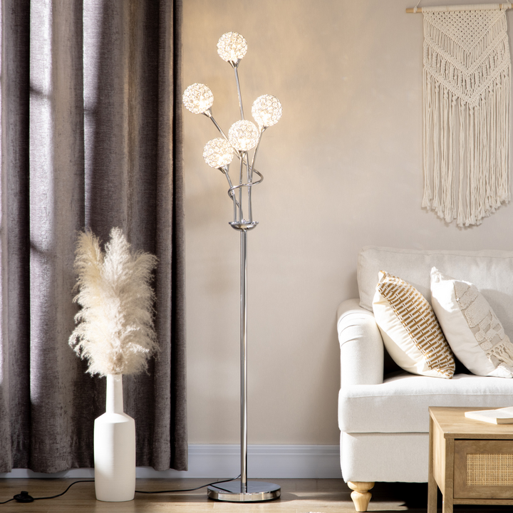 Modern 5-Light Upright Floor Lamp with Crystal Lampshade - Silver for Living Room & Bedroom - Premium  from Home Treasures - Just £85.99! Shop now at Home Treasures