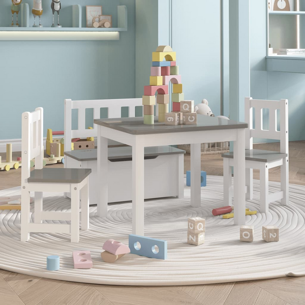 4 Piece Children's Table and Chair Set - White & Grey MDF | Perfect for Play, Crafts, & Dining - Premium  from Home Treasures - Just £154.99! Shop now at Home Treasures