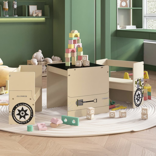 3 Piece Children's Table and Chair Set with Off-road Car Design – MDF, Blackboard Top, Durable and Creative - Premium  from Home Treasures - Just £72.99! Shop now at Home Treasures