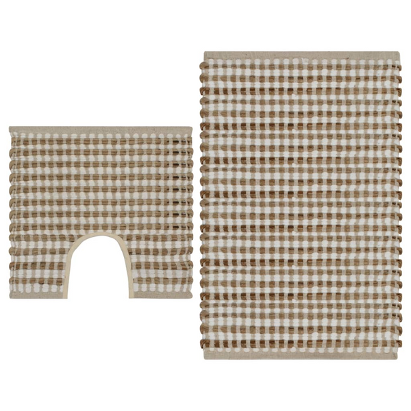 Hand-Woven Jute Bathroom Mat Set - Natural & White - Soft, Durable, Eco-Friendly - Includes Bath Mat & Pedestal Mat - Premium  from Home Treasures - Just £27.99! Shop now at Home Treasures