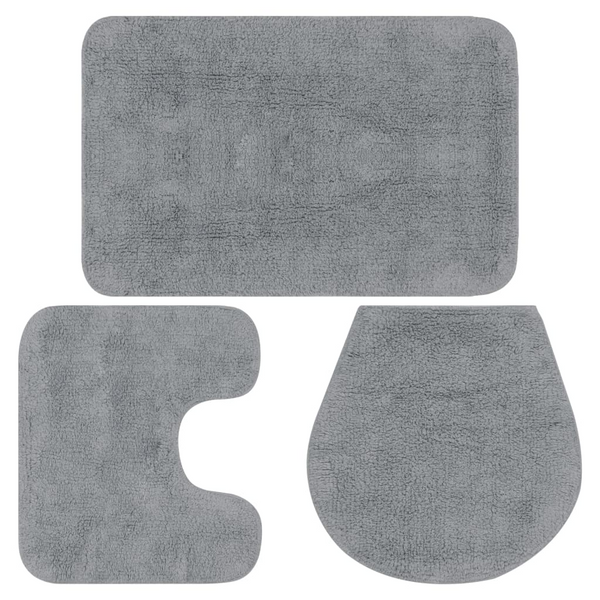 3-Piece Bathroom Mat Set - Soft Cotton Fabric, Non-Slip, Water-Absorbent, Grey - Premium  from Home Treasures - Just £25.99! Shop now at Home Treasures