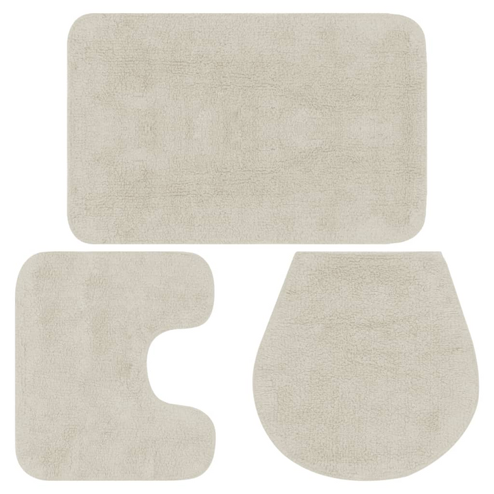 3-Piece Bathroom Mat Set - Luxurious Cotton Fabric, Non-Slip, Water Absorbent - White - Premium  from Home Treasures - Just £25.99! Shop now at Home Treasures