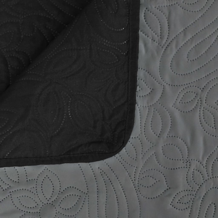 Reversible Quilted Bedspread 230x260 cm - Grey and Black - Floral Pattern - Soft Microfibre - Machine Washable - Premium  from Home Treasures - Just £25.99! Shop now at Home Treasures