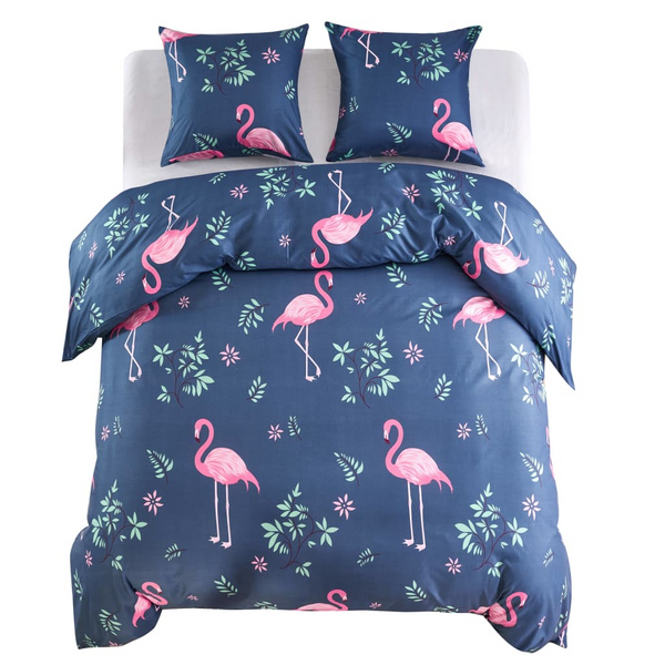 Duvet Cover Set Flamingo Navy/Pink - 200x200 cm, 80x80 cm Pillowcases - Luxurious Polyester Micro Satin, Stylish & Comfortable - Machine Washable - Premium  from Home Treasures - Just £46.99! Shop now at Home Treasures