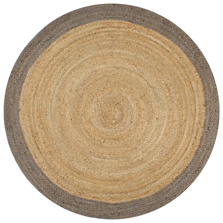 Handmade Rug Jute with Grey Border 90 cm - Natural and Grey Color, Braided Jute Material, Handmade, 90 cm Diameter - Premium  from Home Treasures - Just £30.99! Shop now at Home Treasures