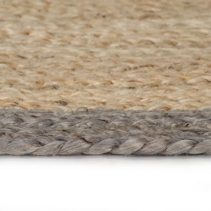 Handmade Rug Jute with Grey Border 90 cm - Natural and Grey Color, Braided Jute Material, Handmade, 90 cm Diameter - Premium  from Home Treasures - Just £30.99! Shop now at Home Treasures