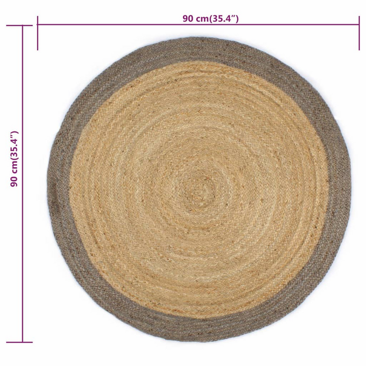 Handmade Rug Jute with Grey Border 90 cm - Natural and Grey Color, Braided Jute Material, Handmade, 90 cm Diameter - Premium  from Home Treasures - Just £30.99! Shop now at Home Treasures