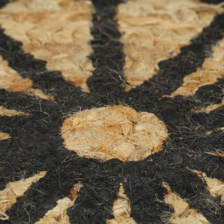 120cm Handmade Jute Rug with Black Floral Print - Natural & Durable Braided Carpet - Premium  from Home Treasures - Just £44.99! Shop now at Home Treasures