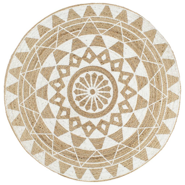 Eco-Friendly Handmade Jute Rug with Stylish with a White Floral Print, 90 cm - Durable Area Carpet - Premium  from Home Treasures - Just £34.99! Shop now at Home Treasures