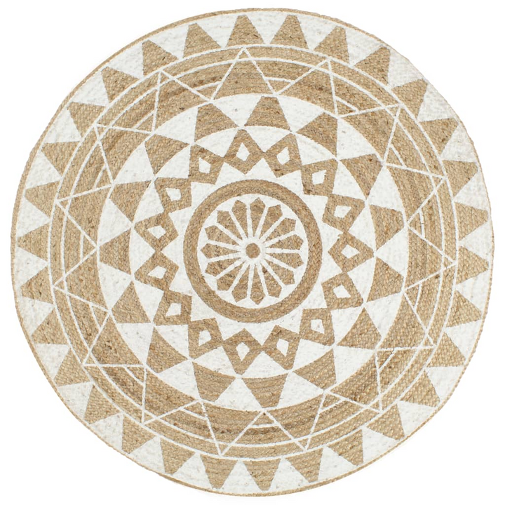 Eco-Friendly Handmade Jute Rug with Stylish with a White Floral Print, 90 cm - Durable Area Carpet - Premium  from Home Treasures - Just £34.99! Shop now at Home Treasures