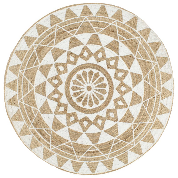 Handmade Jute Rug with Chic White Print – 120 cm – Natural & Durable Home Décor Carpet - Premium  from Home Treasures - Just £52.99! Shop now at Home Treasures