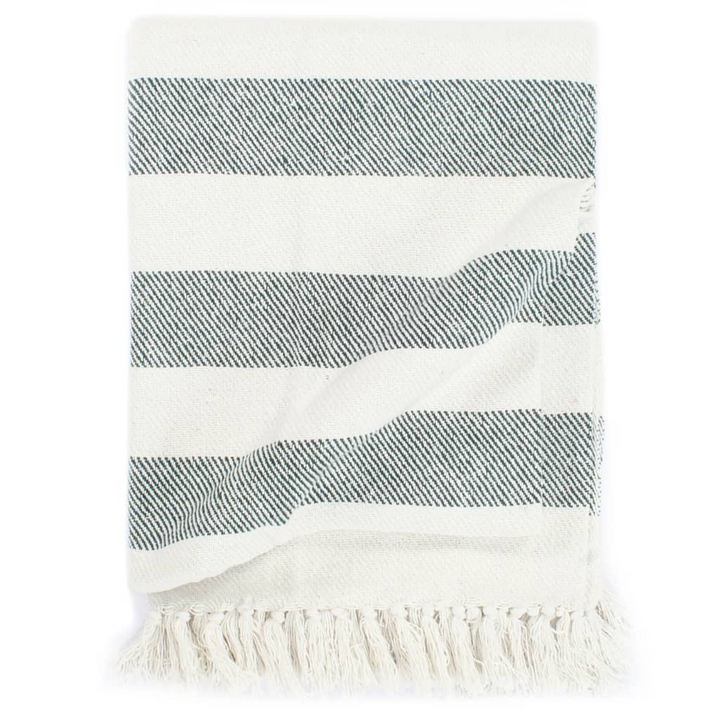 Stylish Dark Green Cotton Stripe Throw Blanket - 125x150 cm, Soft and Cozy - Premium  from Home Treasures - Just £16.99! Shop now at Home Treasures