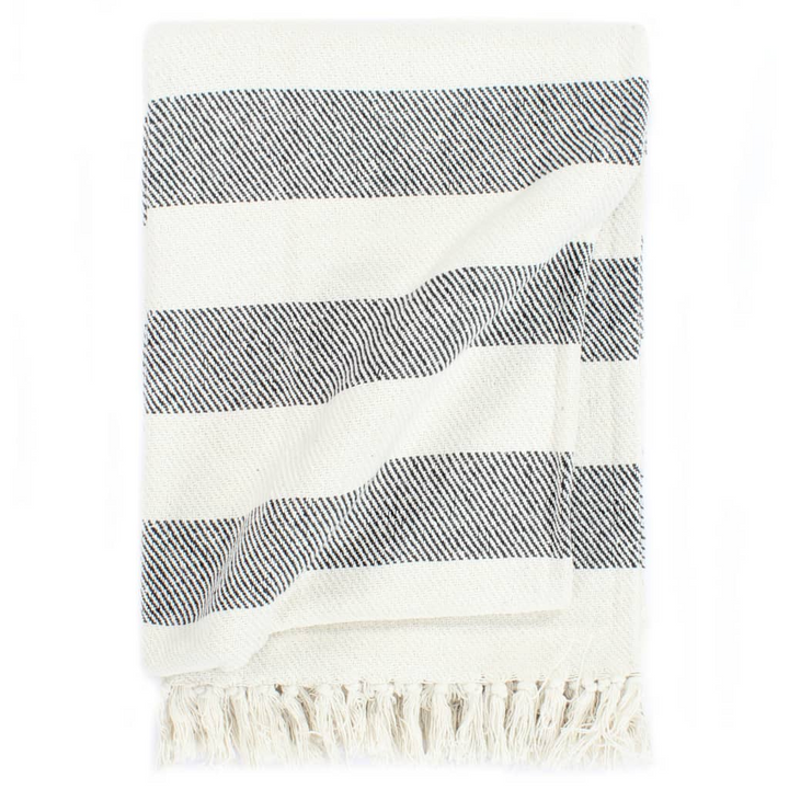 Soft Cotton Striped Throw Blanket with Tassels - 220x250 cm, Anthracite - Premium  from Home Treasures - Just £48.99! Shop now at Home Treasures