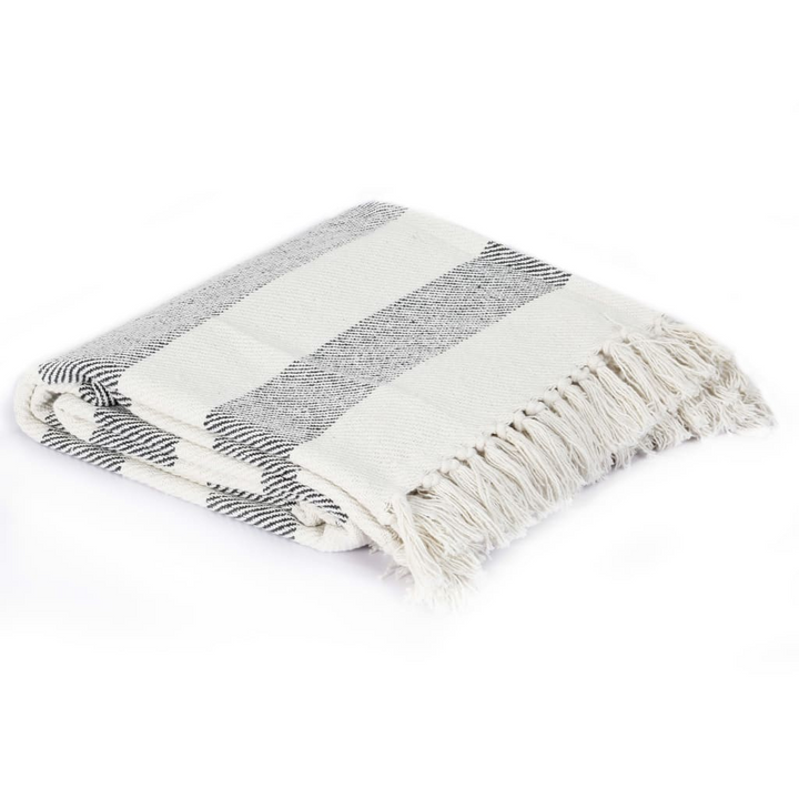 Soft Cotton Striped Throw Blanket with Tassels - 220x250 cm, Anthracite - Premium  from Home Treasures - Just £48.99! Shop now at Home Treasures