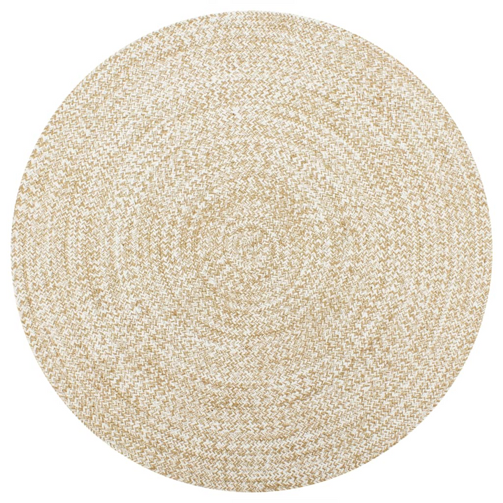 Handmade Jute Rug - 90 cm, White & Natural Round Braided Carpet | Eco-Friendly & Durable - Premium  from Home Treasures - Just £28.99! Shop now at Home Treasures