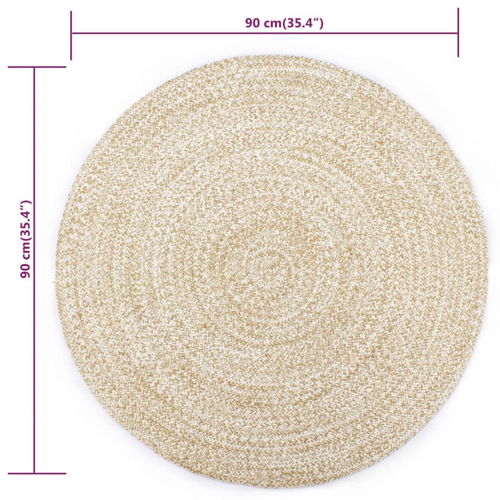 Handmade Jute Rug - 90 cm, White & Natural Round Braided Carpet | Eco-Friendly & Durable - Premium  from Home Treasures - Just £28.99! Shop now at Home Treasures