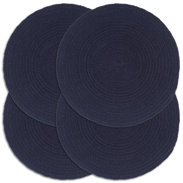 Round Cotton Placemats, 4 Piece Set, 38 cm, Navy Blue - Handwoven & Unique - Premium  from Home Treasures - Just £24.99! Shop now at Home Treasures