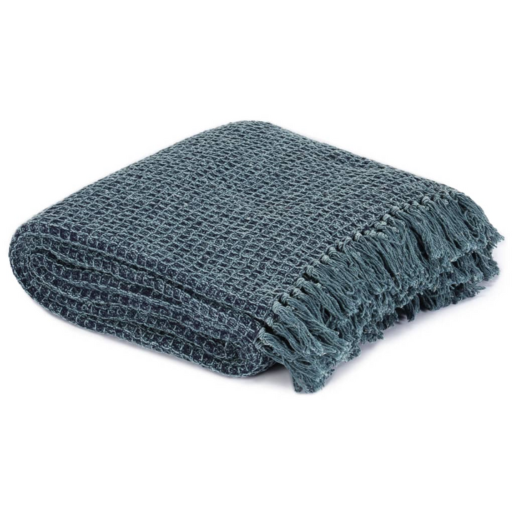 Indigo Blue Cotton Throw Blanket - Soft & Cosy with Trendy Tassels, 160x210 cm - Perfect for Sofa, Bed, or Chair - Premium  from Home Treasures - Just £35.99! Shop now at Home Treasures