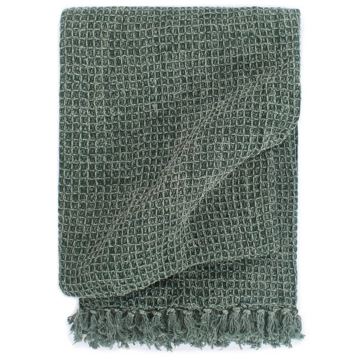 Dark Green Cotton Throw Blanket 125x150 cm - Soft, Stylish & Cozy with Tassels - Premium  from Home Treasures - Just £28.99! Shop now at Home Treasures