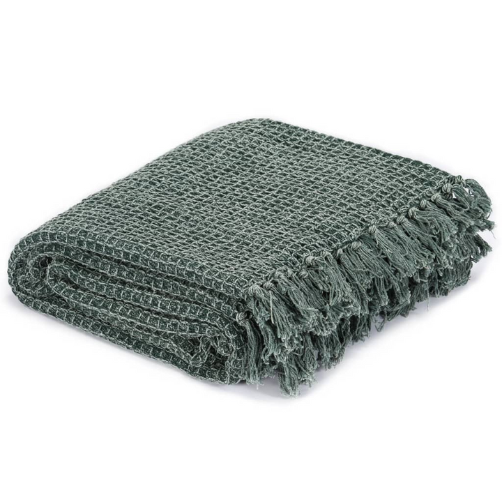 Dark Green Cotton Throw Blanket 125x150 cm - Soft, Stylish & Cozy with Tassels - Premium  from Home Treasures - Just £28.99! Shop now at Home Treasures