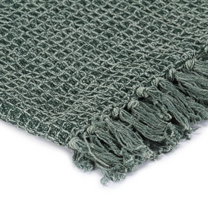 Dark Green Cotton Throw Blanket 125x150 cm - Soft, Stylish & Cozy with Tassels - Premium  from Home Treasures - Just £28.99! Shop now at Home Treasures