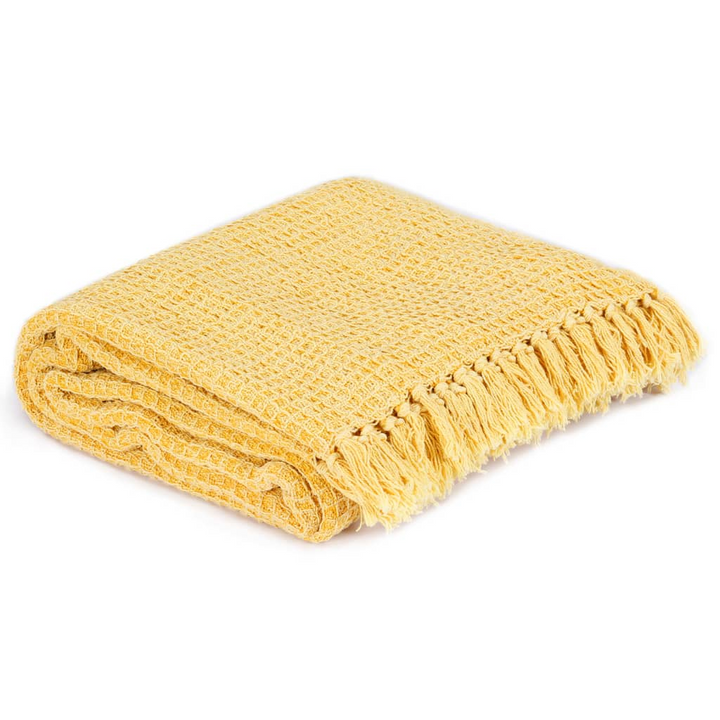 Mustard Yellow Cotton Throw Blanket - 125x150 cm | Soft, Stylish, and Cozy Home Decor - Premium  from Home Treasures - Just £24.99! Shop now at Home Treasures