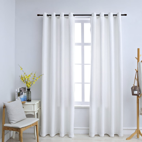 Elegant Off White Blackout Curtains with Metal Rings, 2 pcs, 140x175 cm - Suede Touch & Privacy - Premium  from Home Treasures - Just £36.99! Shop now at Home Treasures