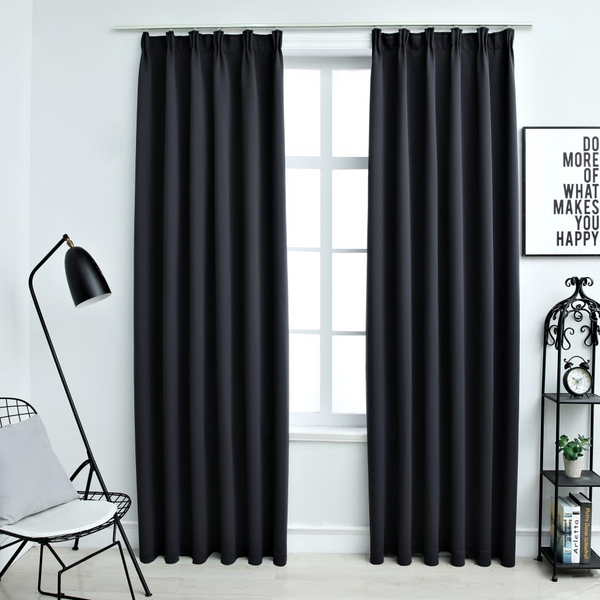 Blackout Curtains with Hooks in Black, 2 pcs, 140x175 cm | Ultimate Privacy & Light Blockage - Premium  from Home Treasures - Just £30.99! Shop now at Home Treasures