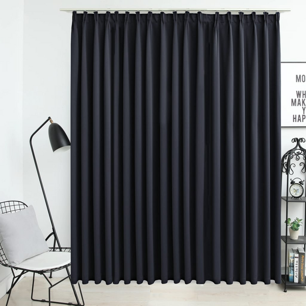 Blackout Curtain with Hooks - Elegant 290x245 cm Black Polyester Drapes for Privacy and Light Blocking - Premium  from Home Treasures - Just £39.99! Shop now at Home Treasures