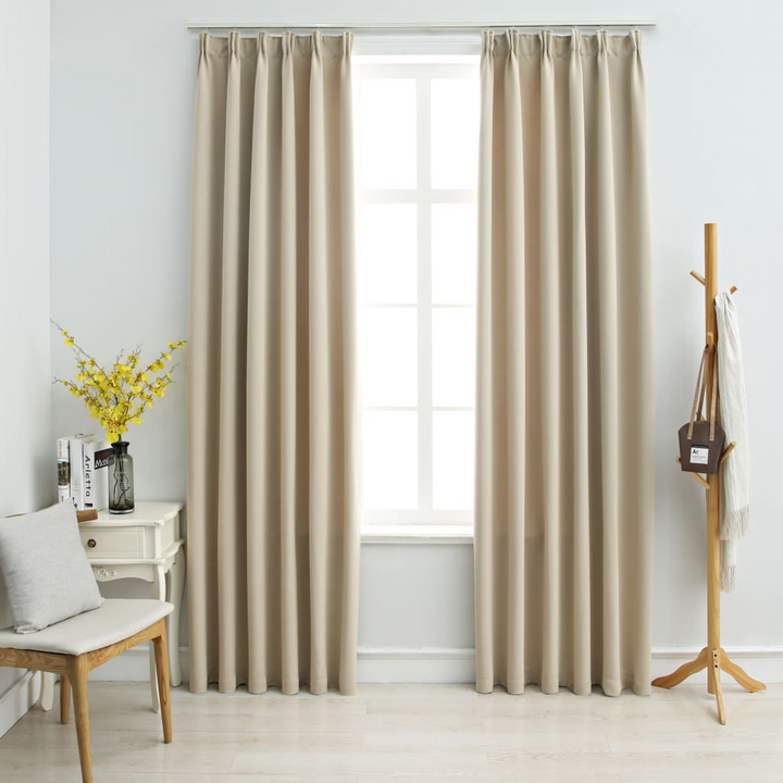 Elegant Beige Blackout Curtains with Metal Hooks, Set of 2, 140x175 cm - Ideal for Bedroom & Living Room - Premium  from Home Treasures - Just £36.99! Shop now at Home Treasures