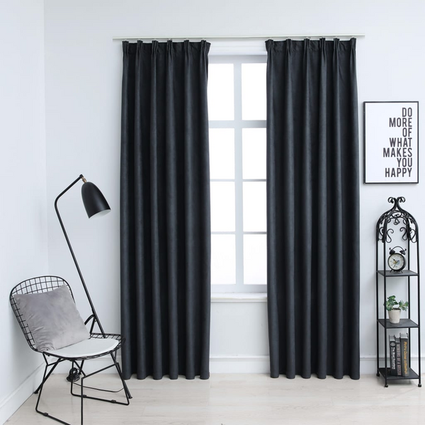 2-Piece Blackout Curtains with Hooks - Anthracite 140x175 cm - Elegant Privacy-Enhancing Window Treatment - Premium  from Home Treasures - Just £31.99! Shop now at Home Treasures