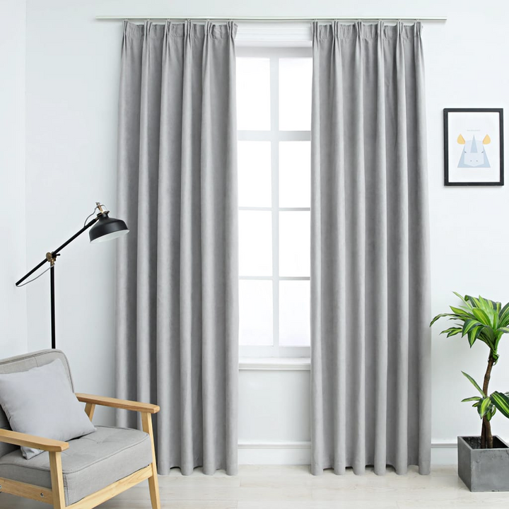 Blackout Curtains with Hooks in Grey | Set of 2 - 140x245 cm | Premium Suede Touch Polyester - Premium  from Home Treasures - Just £40.99! Shop now at Home Treasures