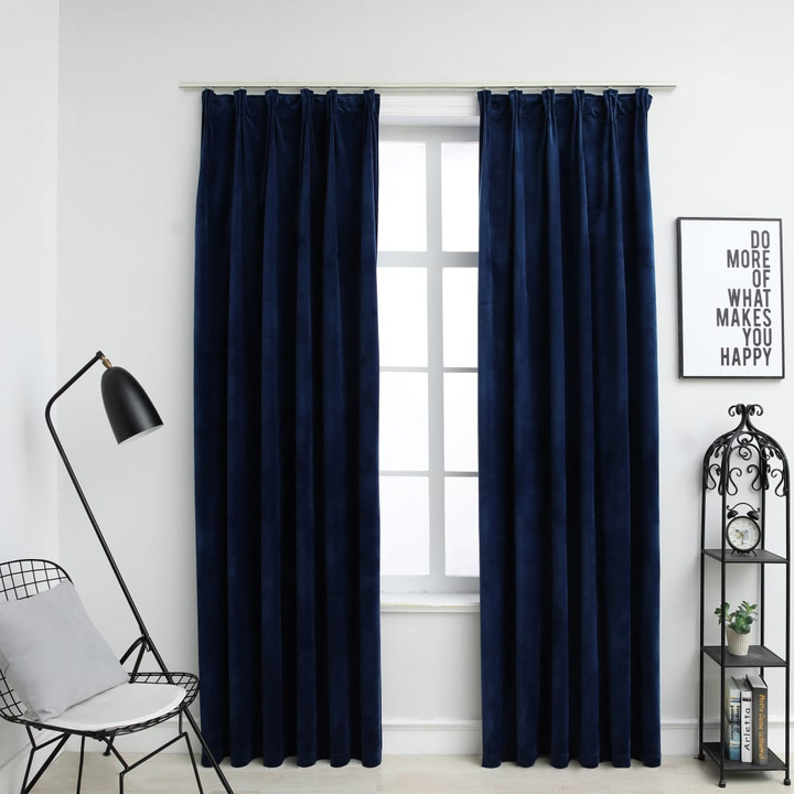 Velvet Blackout Curtains with Hooks in Dark Blue - Set of 2, 140x245 cm | Elegant & Light-Blocking Drapes for Living Room, Bedroom, Office - Premium  from Home Treasures - Just £65.99! Shop now at Home Treasures