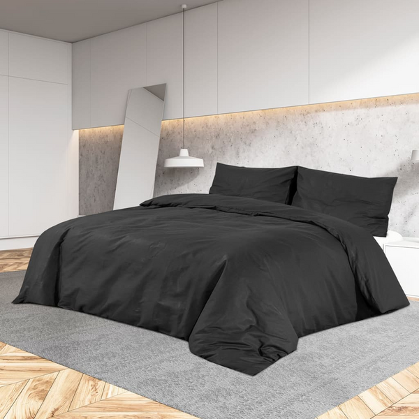 Duvet Cover Set in Black 240x220 cm - Light-weight Microfiber, Soft and Durable Bedding Set with Hidden Button Closure | Includes Two Pillowcases - Premium  from Home Treasures - Just £31.99! Shop now at Home Treasures