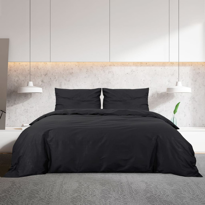 Duvet Cover Set in Black 240x220 cm - Light-weight Microfiber, Soft and Durable Bedding Set with Hidden Button Closure | Includes Two Pillowcases - Premium  from Home Treasures - Just £31.99! Shop now at Home Treasures