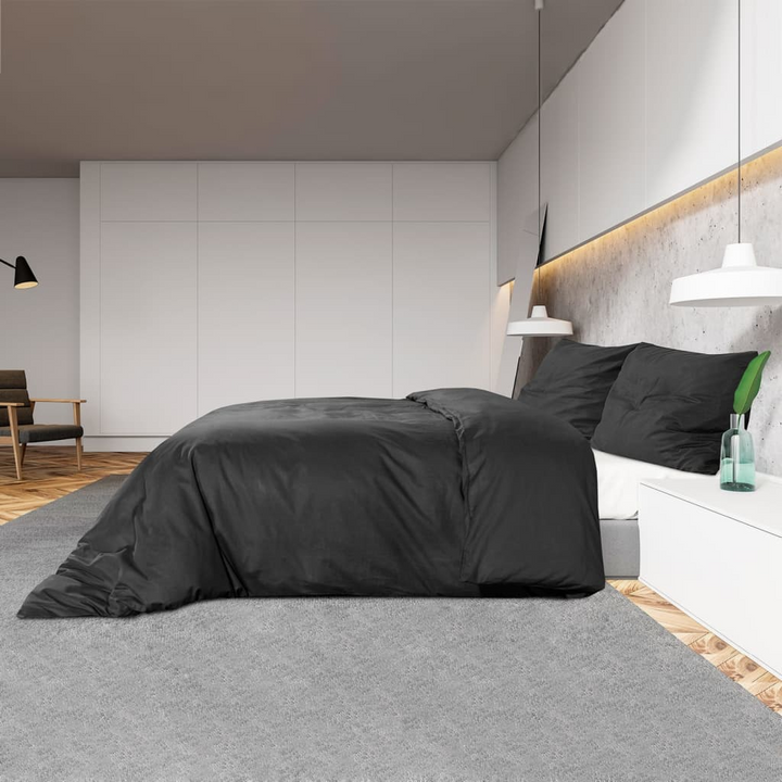 Duvet Cover Set in Black 240x220 cm - Light-weight Microfiber, Soft and Durable Bedding Set with Hidden Button Closure | Includes Two Pillowcases - Premium  from Home Treasures - Just £31.99! Shop now at Home Treasures